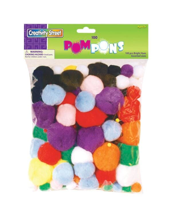 Creativity Street Pom Pons, Assorted Bright Colors, Various Sizes